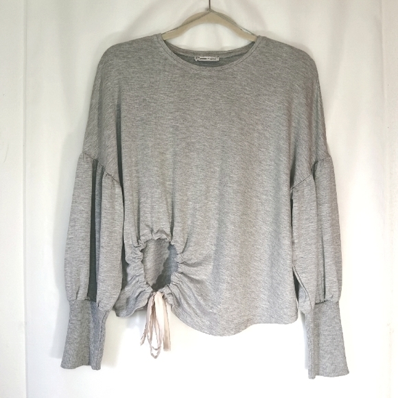 🎁 Zara Crew neck Sweater Drop Pleated Sleeves w/  Eccentric Drawstring Cut-out. - Picture 1 of 10